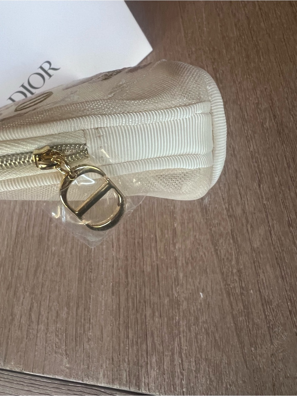 Dior Beige Floral & Butterfly Embroidered Makeup Pouch with Gold CD Logo - Picture 3 of 3